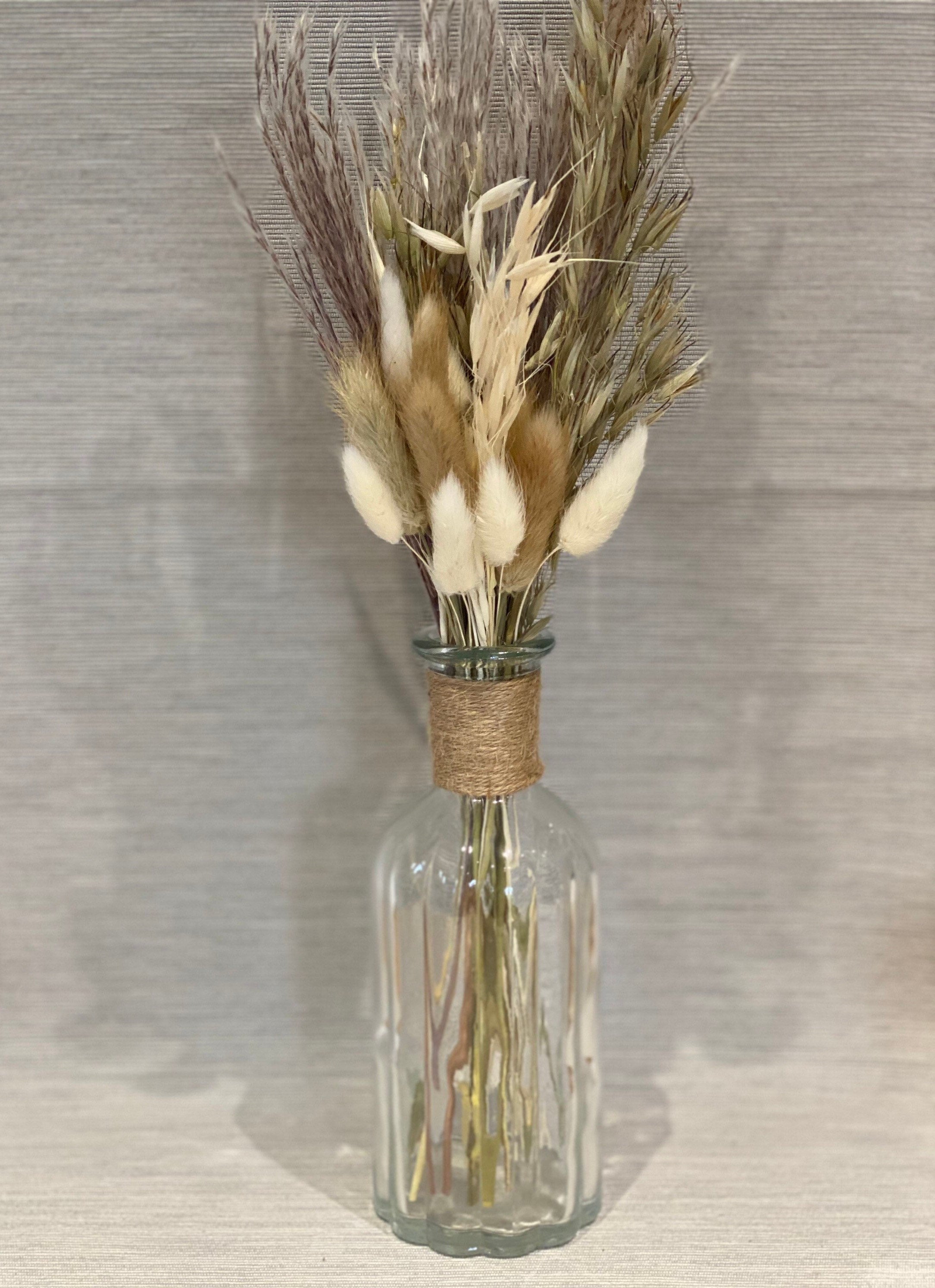 Dried Flower Bouquet and Vase Set Clear Glass Vase Bottle Etsy