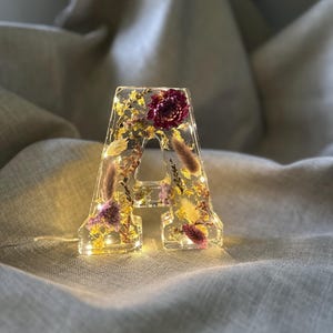 Letras de flores de resina iluminadas grandes con nombre personalizado, hechas a mano, por encargo, regalo de cumpleaños, día de la madre, hija, Navidad, bautizo, decoración del hogar