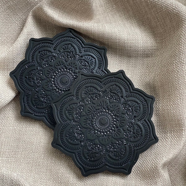 Mandala Style Resin Coaster | Décor boho| Noir| White Coasters Set Bijoux Bibelot Plat Assiette Bague Titulaire Cadeau d’anniversaire