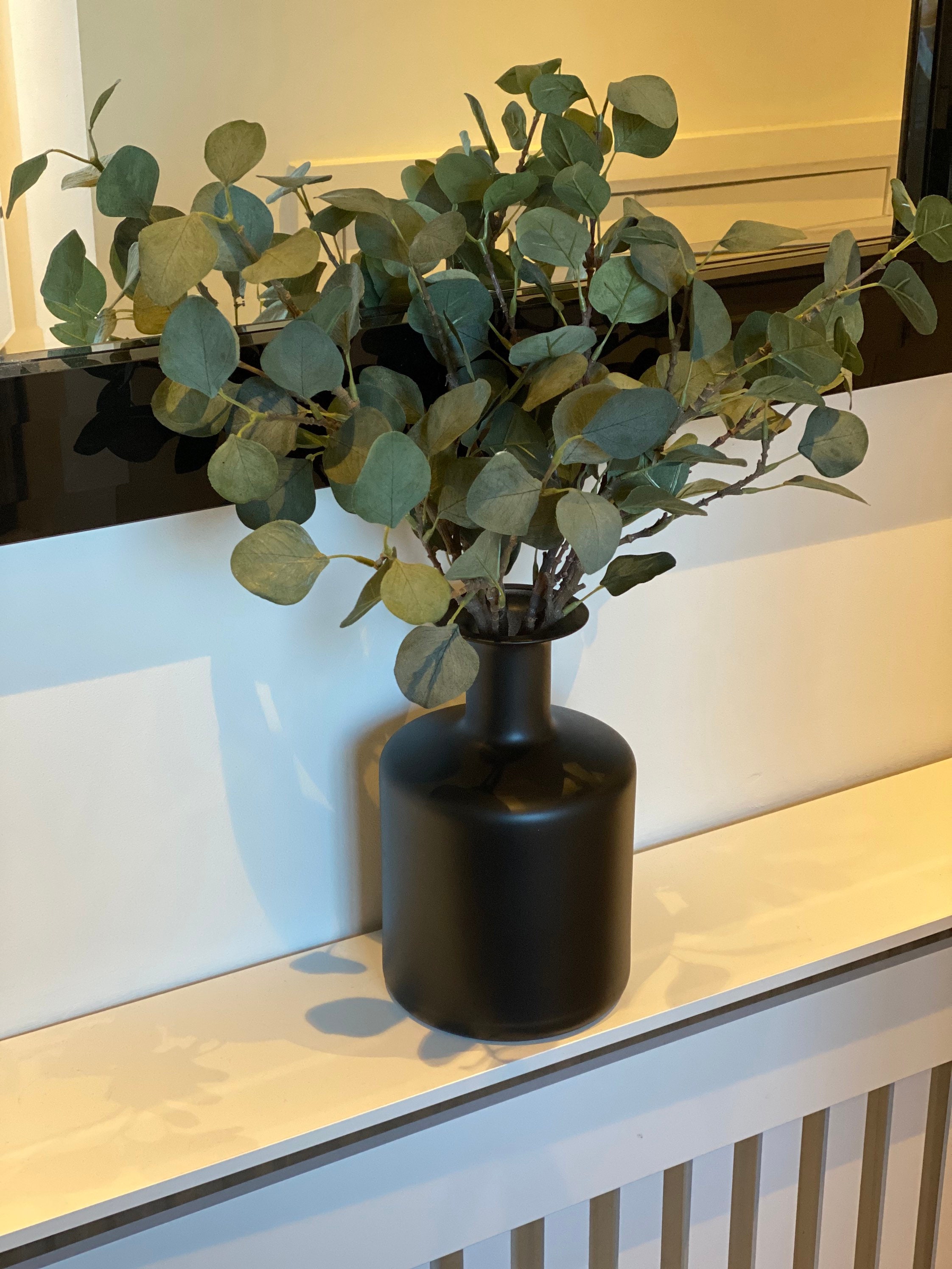 Large Black Glass Flower Apothecary Bottleneck Vase 28cm Etsy