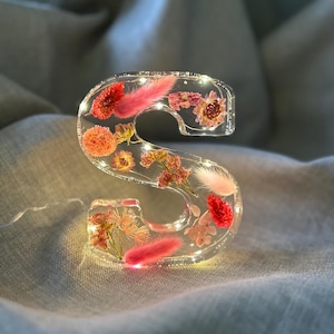 Letra grande de resina con luz y nombre inicial S, personalizada, hecha a mano, regalo de cumpleaños, día de la madre, hija, decoración del hogar, amiga