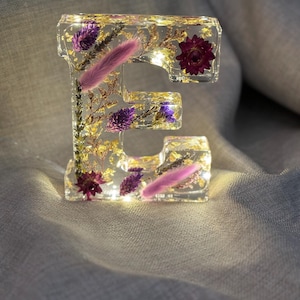Letras de flores de resina iluminadas grandes con nombre personalizado, hechas a mano, por encargo, regalo de cumpleaños, día de la madre, hija, Navidad, bautizo, decoración del hogar A E