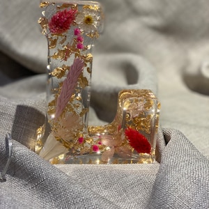 Grande flor de resina iluminada, letra com nome inicial L, personalizada, feita à mão, aniversário, dia das mães, presente para filha, decoração para casa, casamento