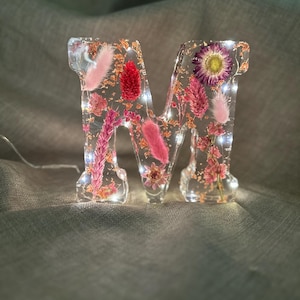 Letra grande de resina con forma de flor iluminada con nombre M, personalizada, para bodas, cumpleaños, día de la madre, hija, Navidad, regalo de bautizo, decoración del hogar