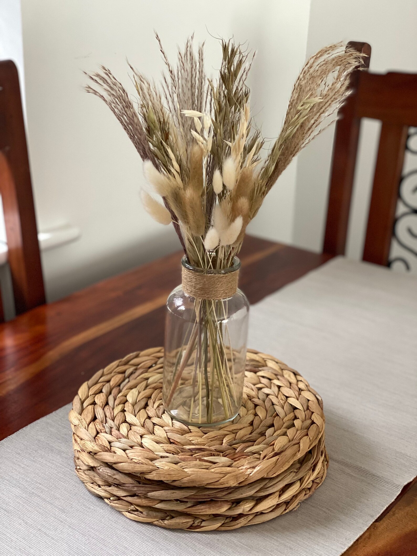 Dried Flower Bouquet and Vase Set Clear Glass Vase Bottle Etsy