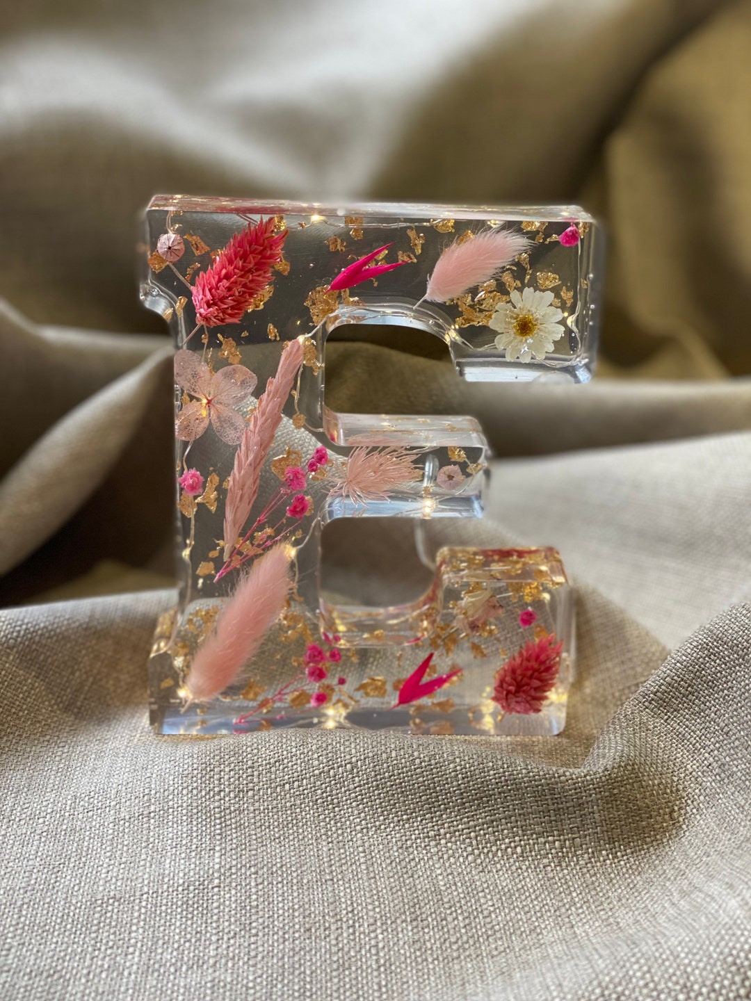 Large Light up Resin Flower Letter Name Initial E Personalised Custom