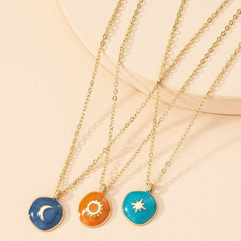 Celestial Necklace Sun Moon and Stars Necklace Astrology image 0