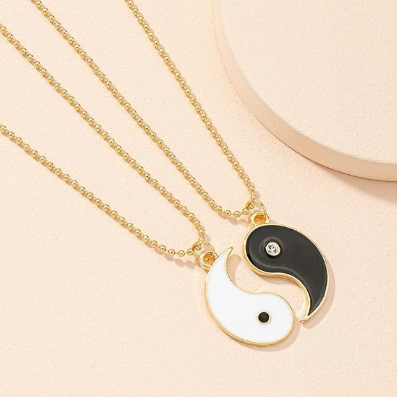Yin Yang Pendant Necklace 2 piece Set for Couples 14K Gold Plated