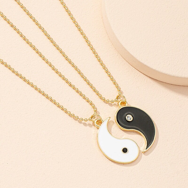 Yin Yang Pendant Necklace 2 piece Set for Couples 14K Gold Plated
