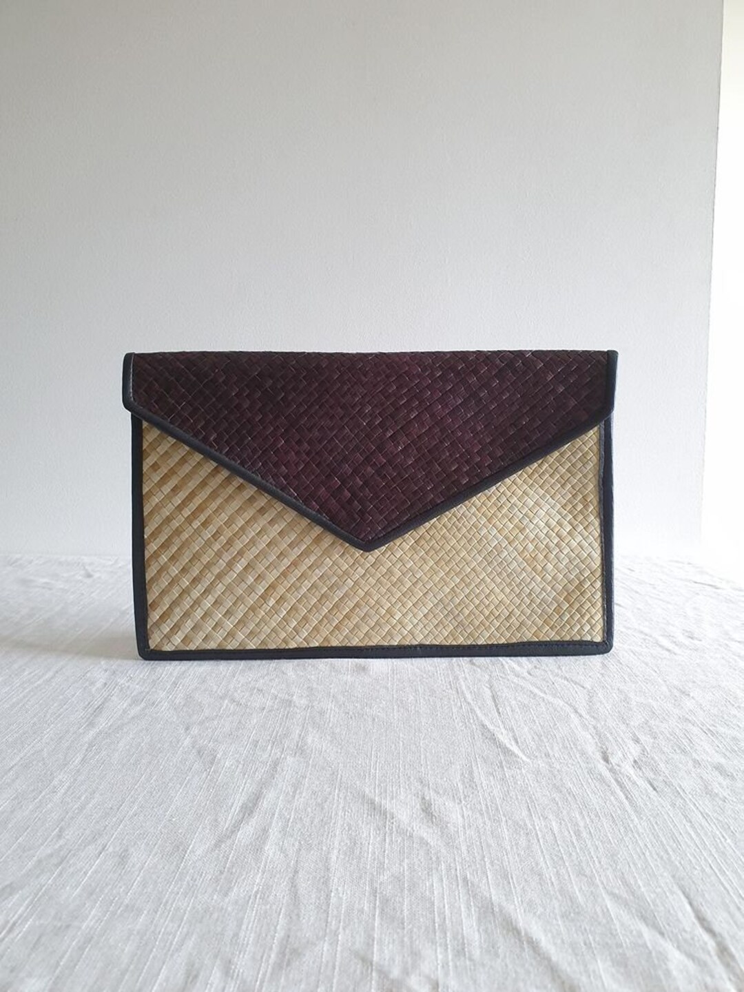 Pandan Leaf Half Moon Clutch Purse - Brown main image 1