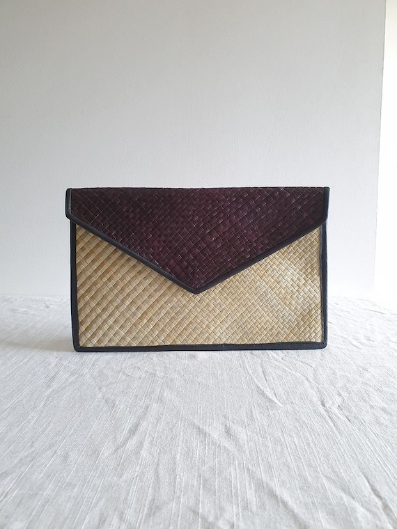 Pandan Leaf Half Moon Clutch Purse - Black