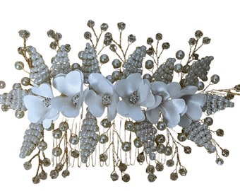 Wedding Floral Hair Comb/ Bride Gold Hair Piece/ Back Floral Hair Comb/Floral Hair Piece