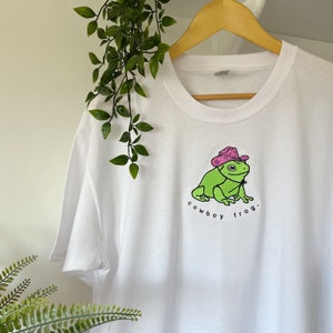 Cowboy Frog Embroidered T-shirt | Unisex T-shirt | Short Sleeve | 100% Cotton T-shirt | Women's | Men's | Crewneck | Personalised | Custom