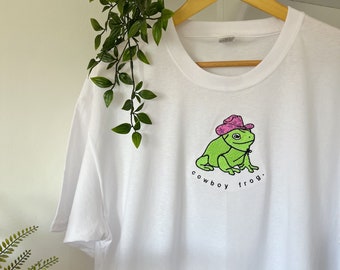 Cowboy Frog Embroidered T-shirt | Unisex T-shirt | Short Sleeve | 100% Cotton T-shirt | Women's | Men's | Crewneck | Personalised | Custom