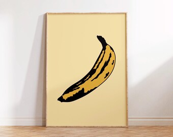 Banana Print Poster, Living Room Wall Print, Bedroom Wall Decor, Typography Art Print, Dopamine Decor, Portrait Art, Kitchen Poster, Foodie