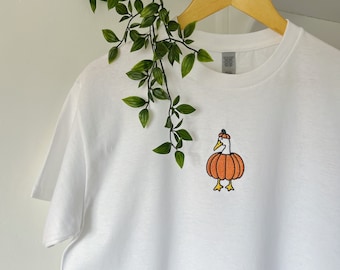 Pumpkin Goose Embroidered T-shirt | Unisex T-shirt | Short Sleeve | 100% Cotton T-shirt | Women's | Men's | Crewneck | Personalised | Custom