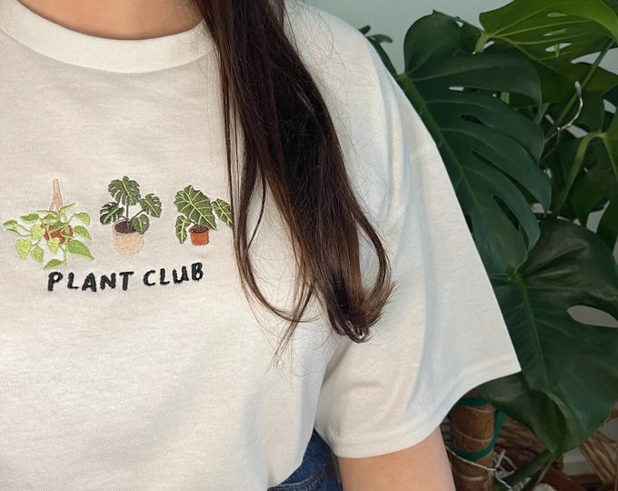 Plant Club Embroidered T-shirt | Unisex T-shirt | Short Sleeve | 100% Cotton T-shirt | Women's | Men's | Crewneck | Personalised