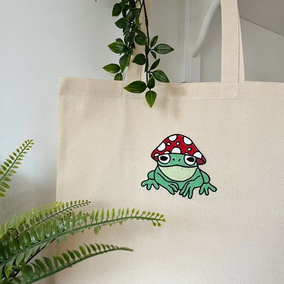 Mushy Frog Embroidered Tote Bag | Handmade Gift | Reusable