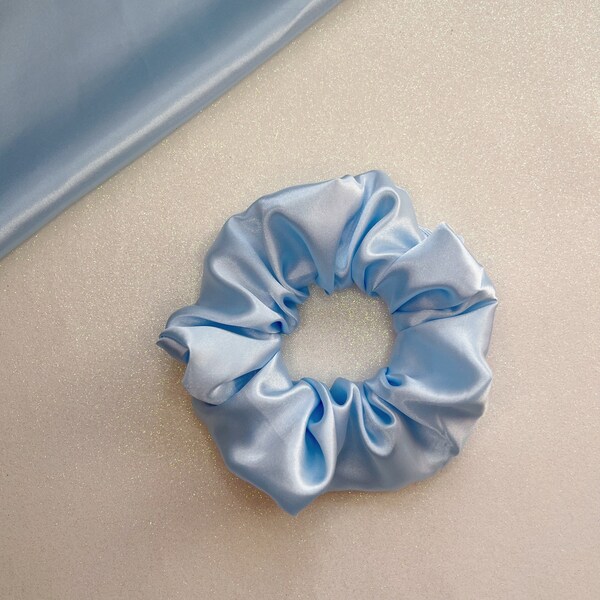 Baby Blue Silk Scrunchie | Elastic Hair Tie | Handmade Gift | Scrunchy | Hair Accessories | Bridesmaid | Luxury | Curly Hair | Vegan | Satin