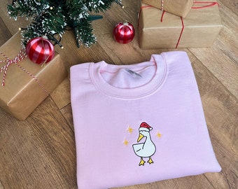 Christmas Santa Goose Embroidered Christmas Jumper