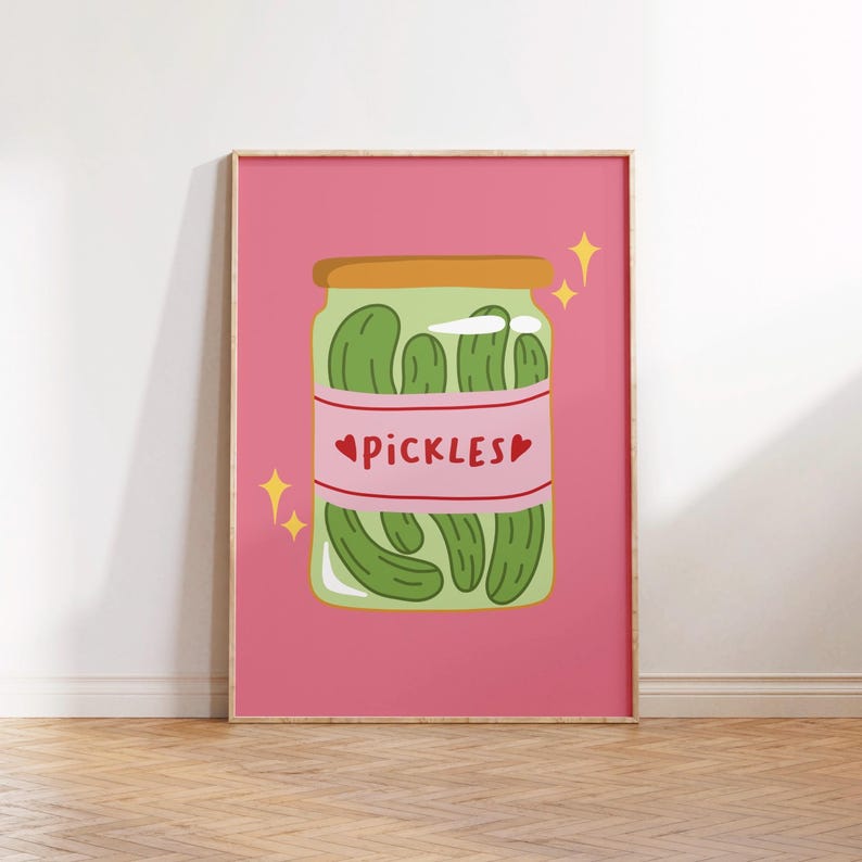 Pickle Color Letters Pickles Print Poster, Living Room Wall Print, Bedroom Wall Decor ...