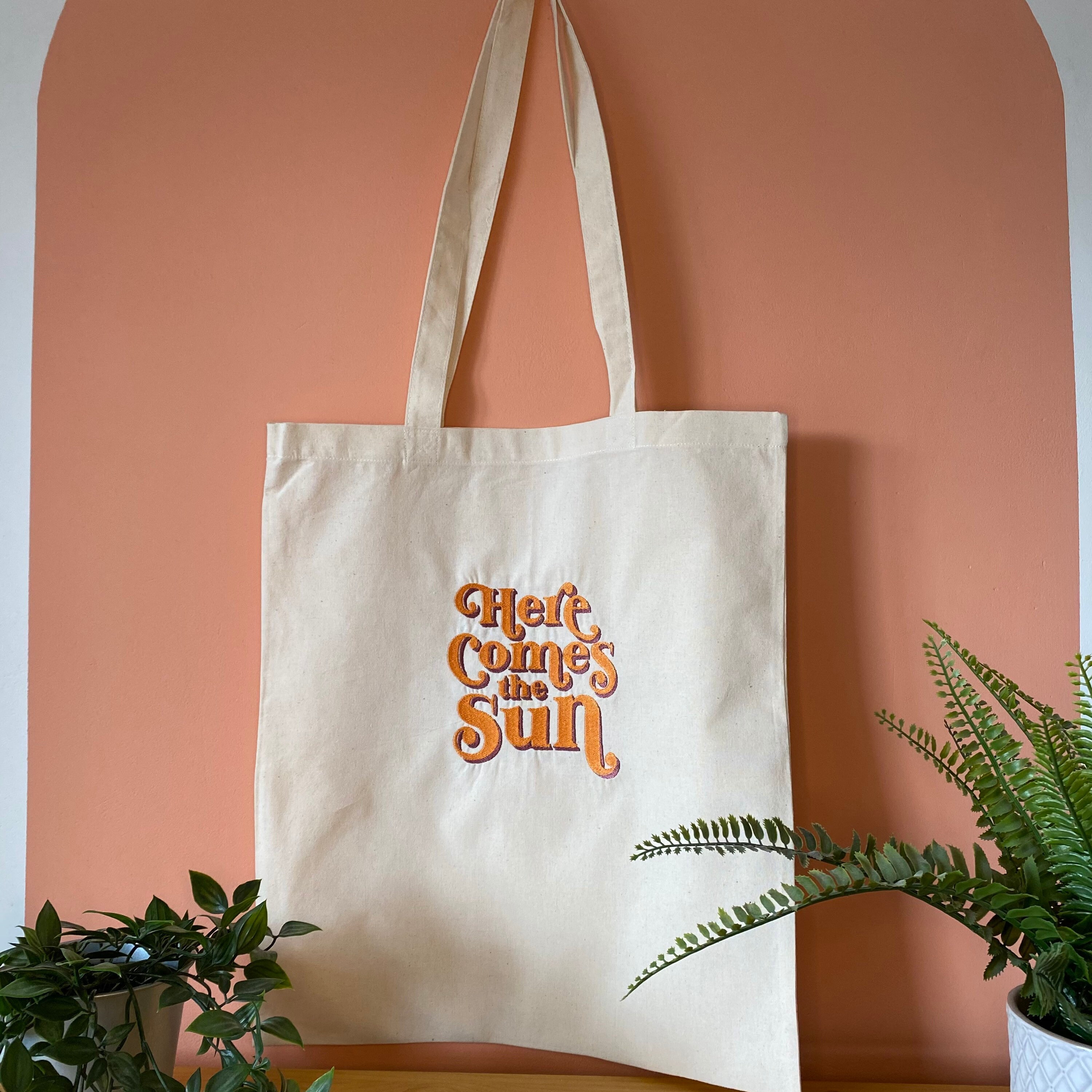 Here Comes the Sun Embroidered Tote Bag Handmade Gift Reusable Bag  Sustainable 100% Cotton Bag long Handle Shoulder Bag eco Friendly - Etsy