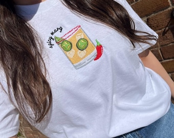 Spicy Marg Embroidered T-shirt | Unisex T-shirt | Short Sleeve | 100% Cotton T-shirt | Women's | Men's | Crewneck | Cocktails | Beer Garden