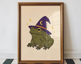 Witch Toad Print Poster, Living Room Wall Print, Bedroom Wall Decor, Halloween Art Print, Dopamine Decor, Portrait Art, Spooky Season