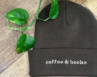 Coffee & Books Embroidered Knitted Hat | Beanie | Winter Hat | Personalised | Custom | Dopamine Dressing