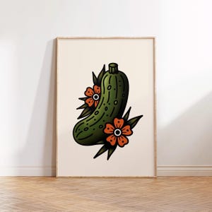 Poster con stampa di tatuaggio tradizionale Pickle, stampa da parete per soggiorno, stampa da parete per camera da letto, stampa artistica tipografica, decorazione con dopamina, ritratto artistico, cetriolino