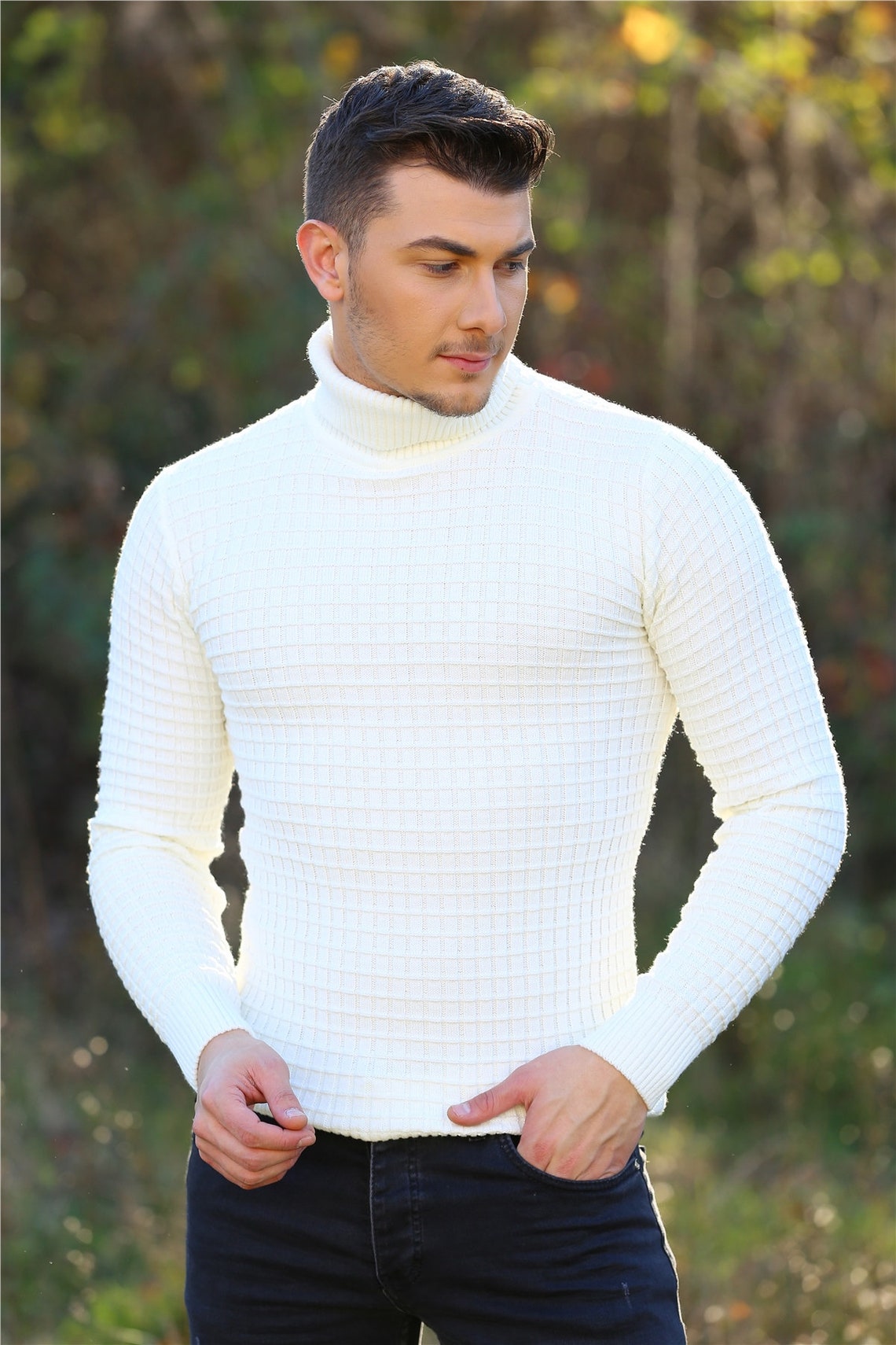 Cream Knitwear SweaterGood Quality Turtleneck Men's Etsy