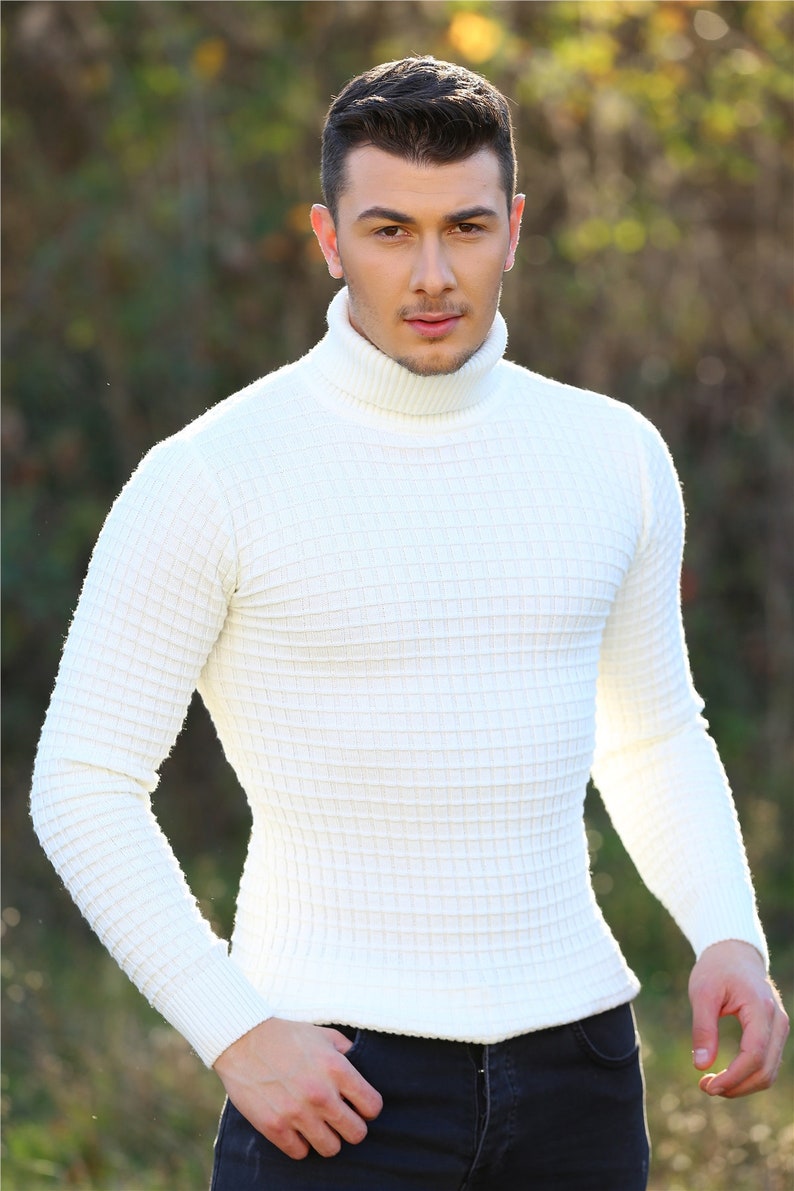 Cream Knitwear SweaterGood Quality Turtleneck Men's Etsy