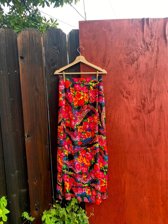 Black & Rainbow Floral Skirt