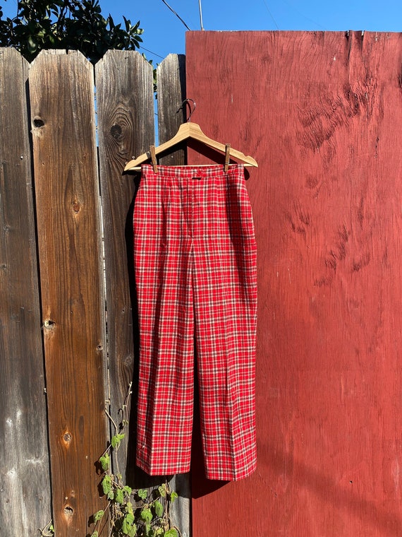 Red Plaid Cropped Pants