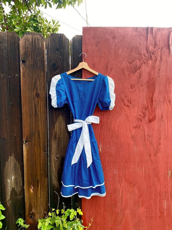 Blue & White Polka Dot Dress - image 1