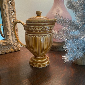 Vintage Ceramic Teapot with Beautiful Detail Mustard Yellow