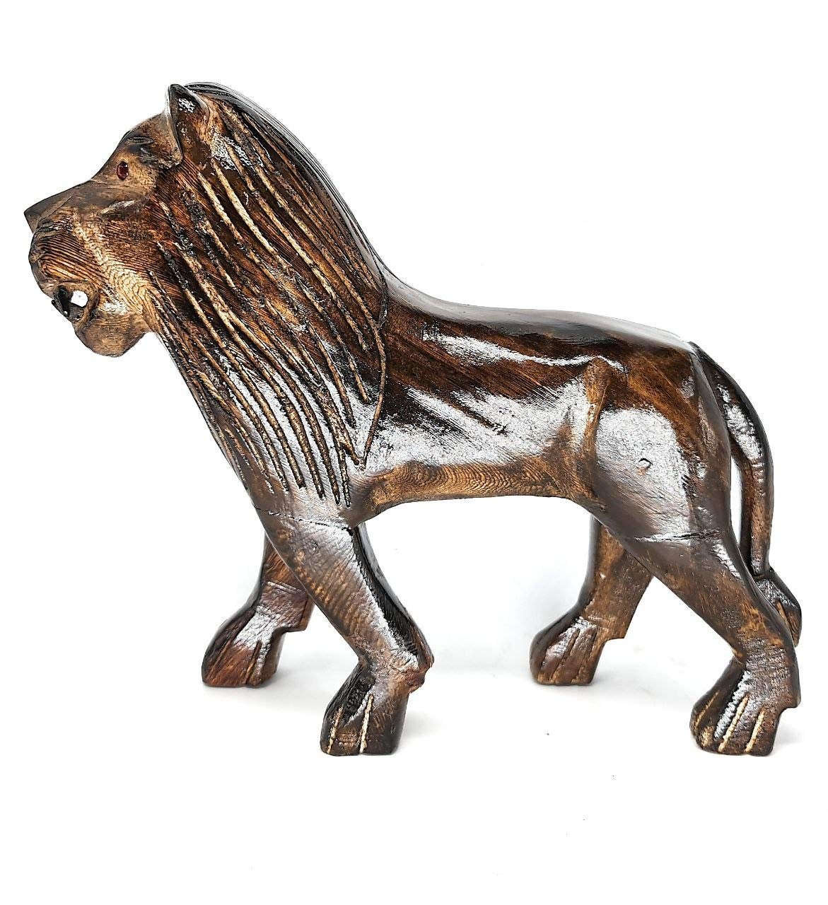 Wooden Lion Art Figurine Statue Sculpture Animal Décor for Etsy