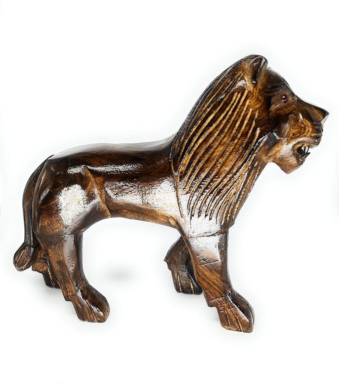 Wooden Lion Art Figurine Statue Sculpture Animal Décor for Etsy