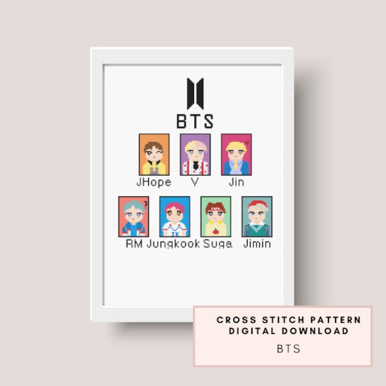 BTS Kpop Cross Stitch Pattern BTS Members Cross Stitch Etsy