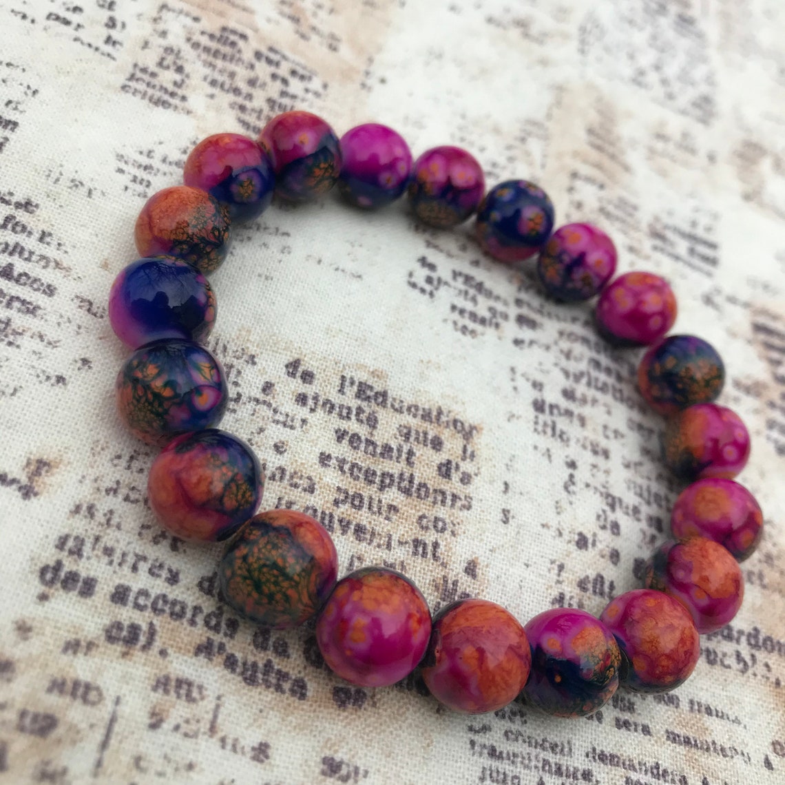 Multi Colored Marble Bead BraceletGlass BeadWomen's Etsy