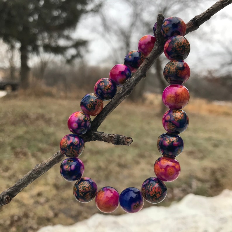 Multi Colored Marble Bead Braceletglass Beadwomen's Etsy