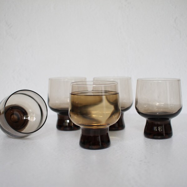 Vintage Kaaru Glass (New Zealand) ‘Regis’ Bubble Stem Wine Glasses in Smokey Quartz ~ Set of 2/4/6