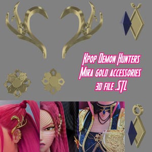 Accessori oro ispirati a Mira Kpop Demon Hunters - 3D file digitale .stl - cosplay - props