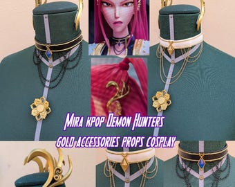 Cosplay ispirati a Mira Kpop Demon hunters- accessori - gold - props - collana - decorazione parrucca orecchie - fiore
