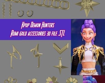 Kpop Demon Hunters Rumi inspired Gold Accessories 3D STL File – Belt, Charm, Earrings (Digital Download)