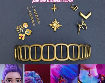 Cosplay ispirati a Rumi Kpop Demon hunters- accessori - gold - props - cintura - orecchini - fiori