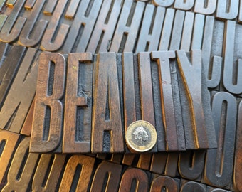 Large 3.25"/8 cm vintage Letterpress Wooden Printing Blocks: skinny, sans serif, upper case letters, ampersand