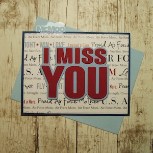 Air Force I Miss You Card. Handmade Military Card. Masculine Greeting Card.