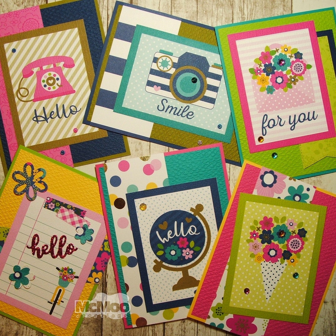 Hello Greeting Card Assortment. Set of 6 Handmade Cards. Blank Etsy