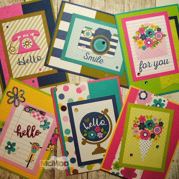Hello Greeting Card Assortment.  Set of 6 Handmade Cards.  Blank Greeting Cards.